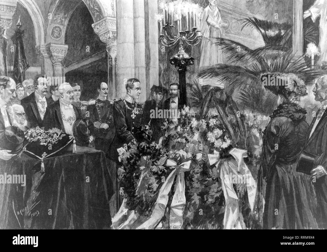 Mommsen, Theodor, 30.11.1817 - 1.11.1903, German historian, death, funeral service in the Kaiser Wilhelm Memorial Church, Berlin, November 1903, Additional-Rights-Clearance-Info-Not-Available Stock Photo