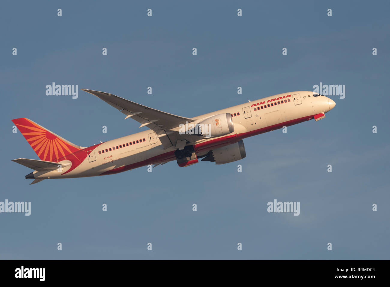 Air India Boeing 787 Dreamliner jet airliner plane VT-ANC taking off from London Heathrow Airport, UK. Airline flight departure Stock Photo
