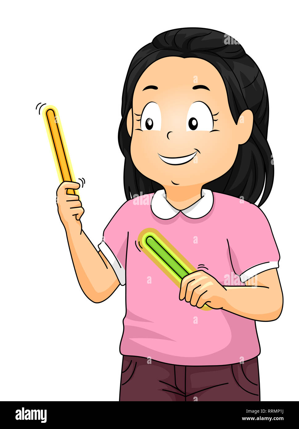 Illustration of a Kid Girl Holding Glow Sticks for Camping or Dancing Stock Photo