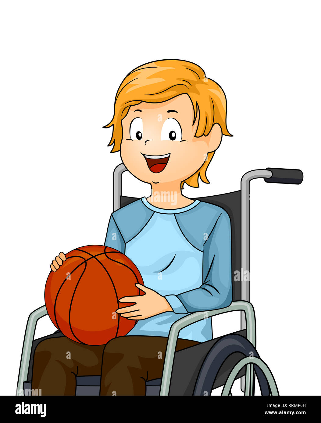 Illustration of a Kid Boy On Wheelchair Playing Basketball Stock Photo