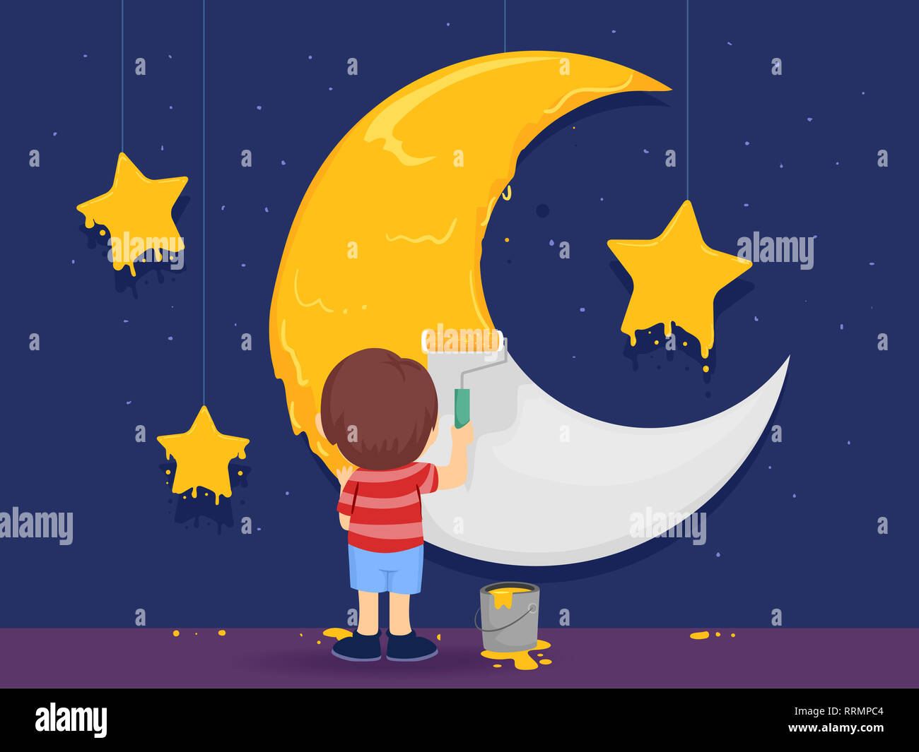 Illustration Of A Kid Boy Painting The Moon And The Stars Yellow Against Blue Backdrop On Stage Stock Photo Alamy Illustration Of A Kid Boy Painting The Moon And The Stars Yellow Against Blue Backdrop On Stage Stock Photo Alamy