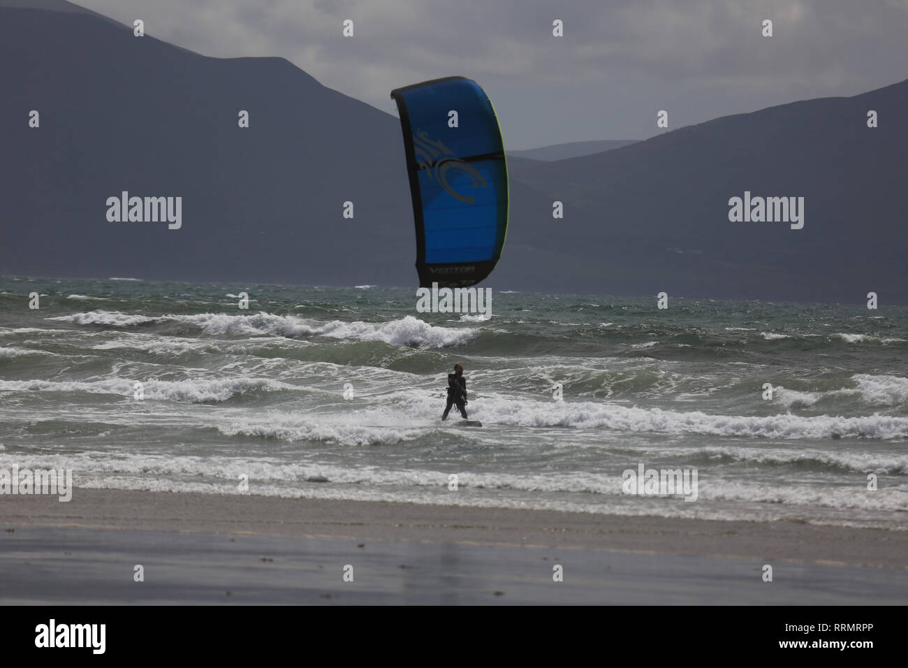 kite surfer at inch beach, wild atlantic way, county kerry, ireland Stock Photo