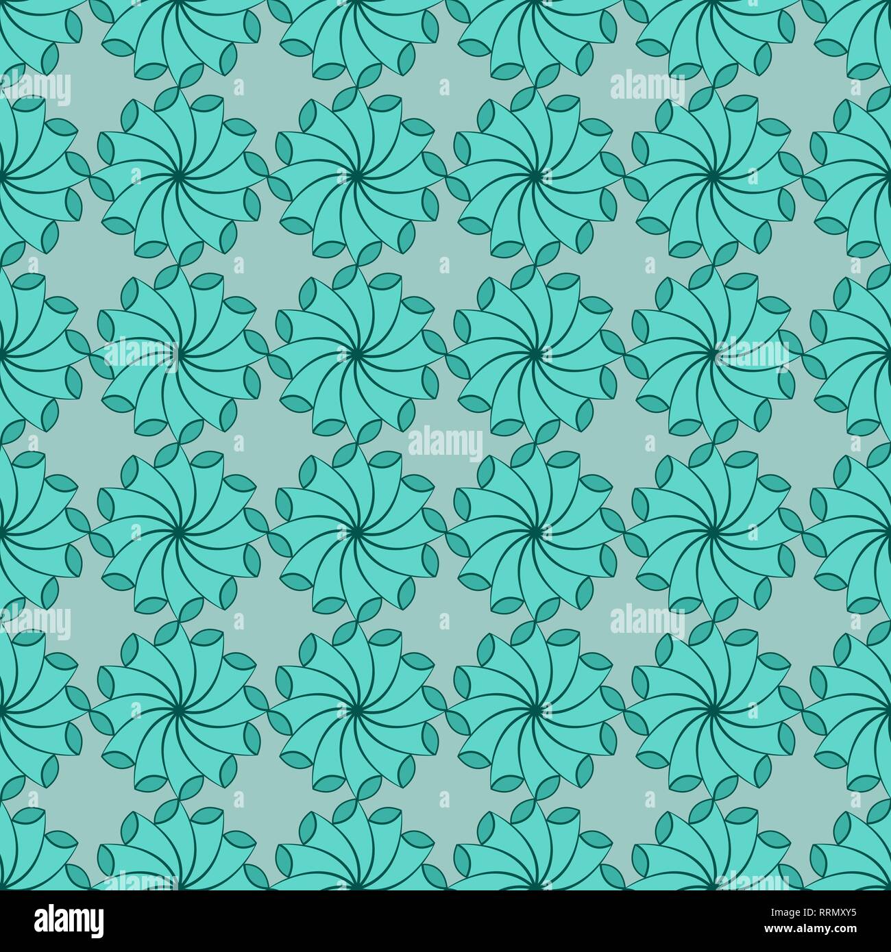 Seamless abstract pattern composed of circular figures in turquoise hues on the mute background, vector handmade Stock Vector