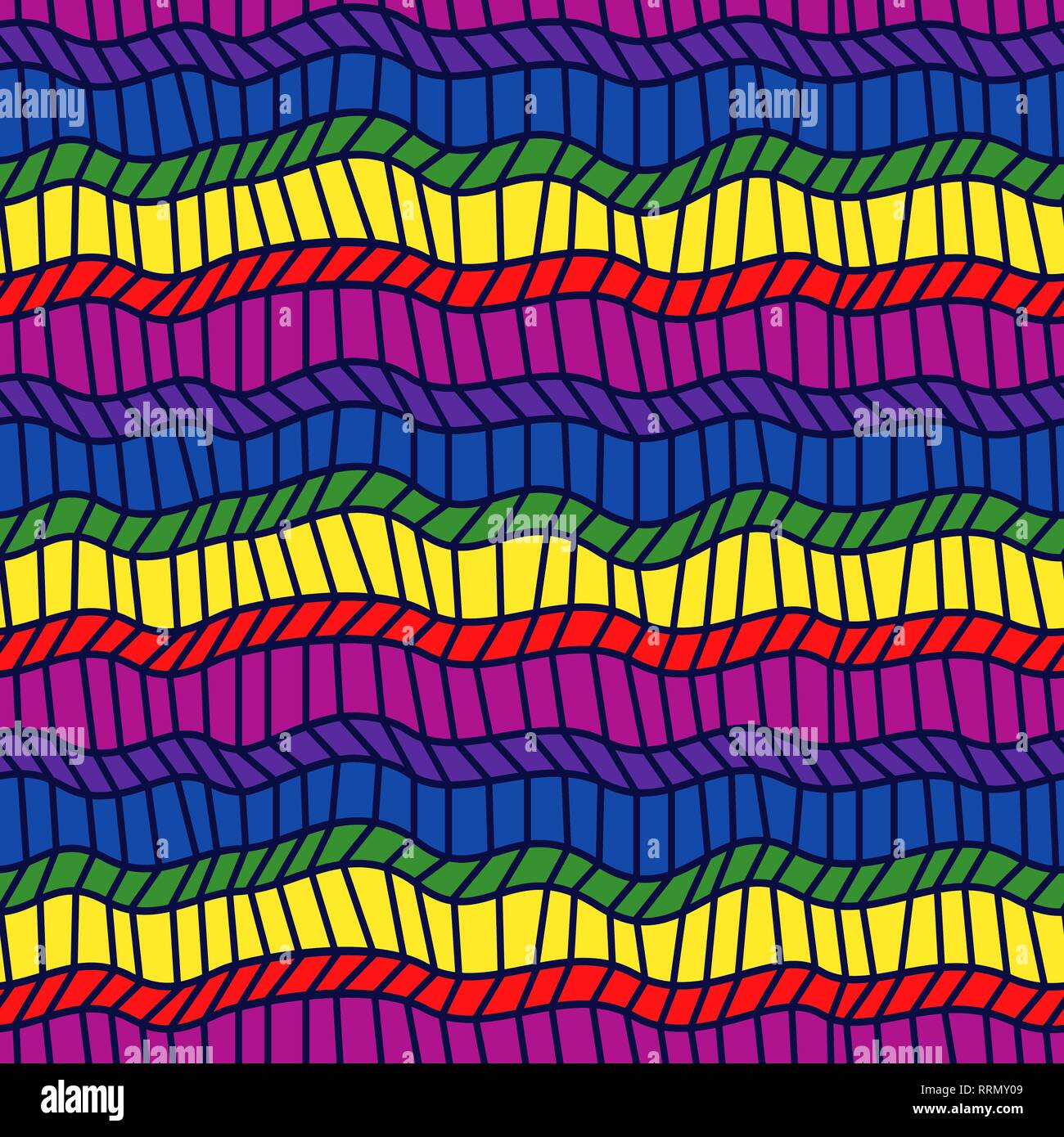 Seamless colorful pattern with zigzag and wavy lines, handmade vector Stock Vector