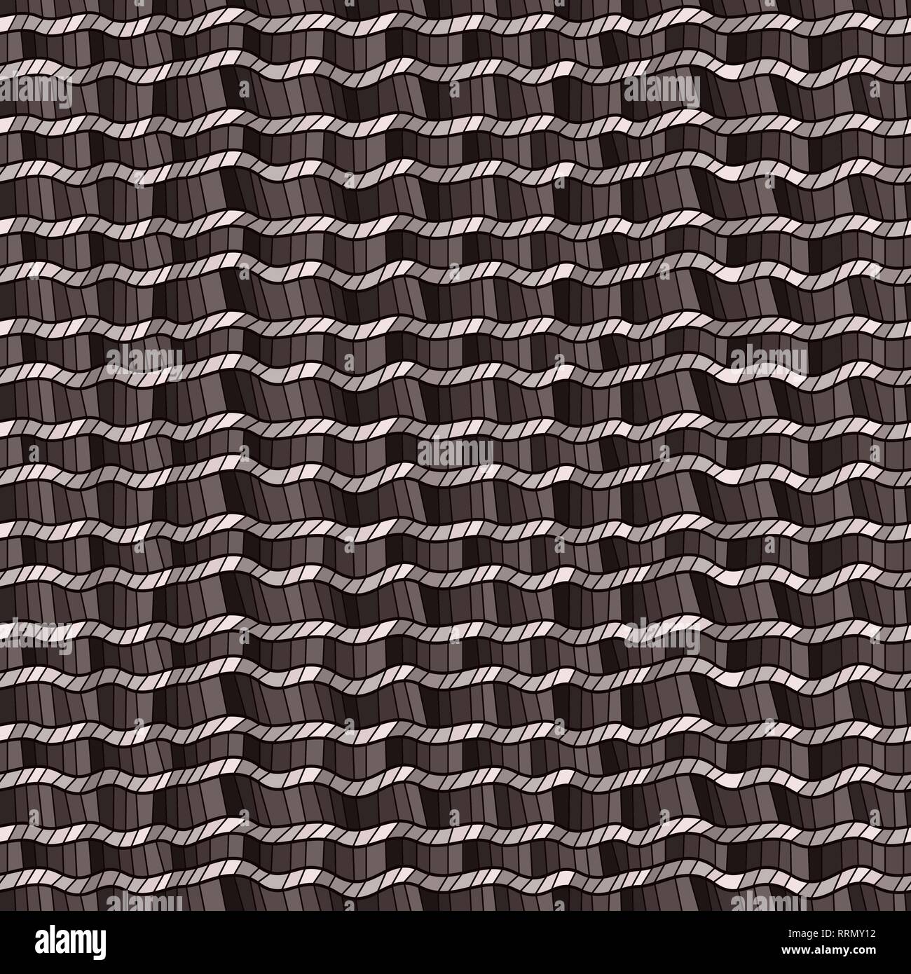 Seamless pattern with zigzag and wavy lines in brown hues, vector handmade Stock Vector