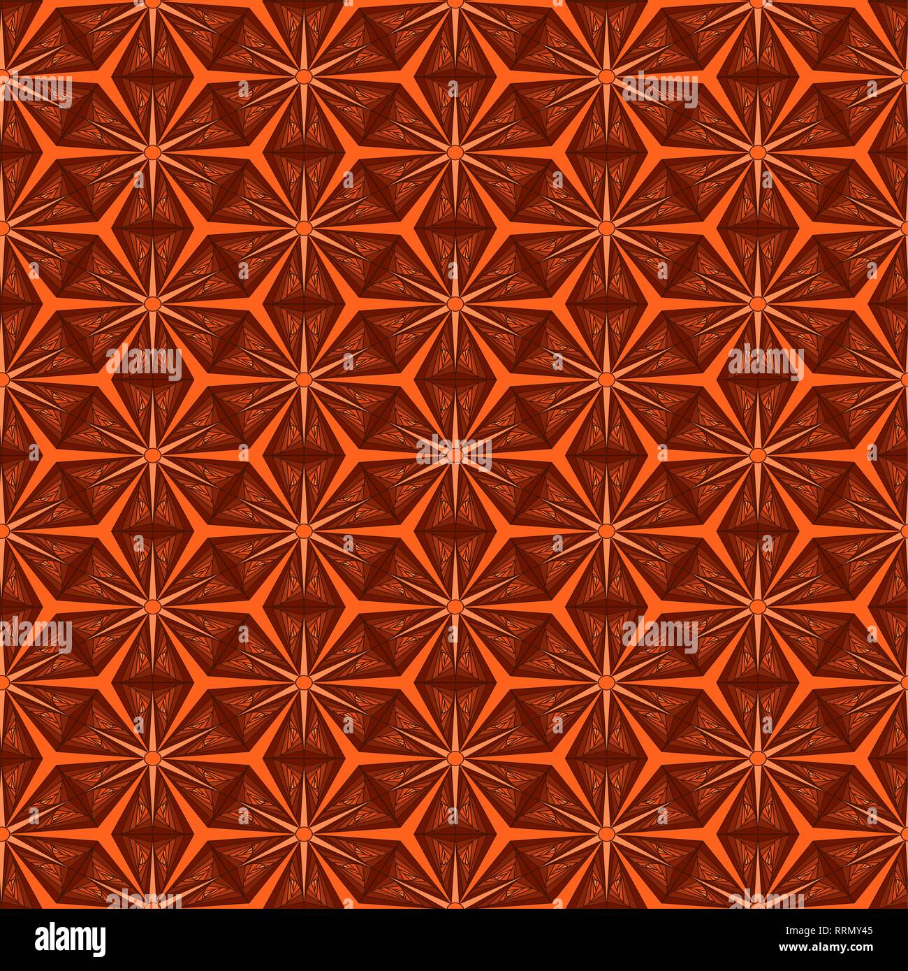Seamless abstract ornamental pattern with pseudo 3D visual effect in brown and orange hues, vector handmade Stock Vector