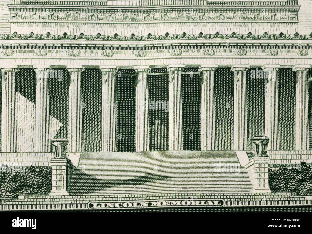 Lincoln Memorial on the 5 dollar bill Stock Photo