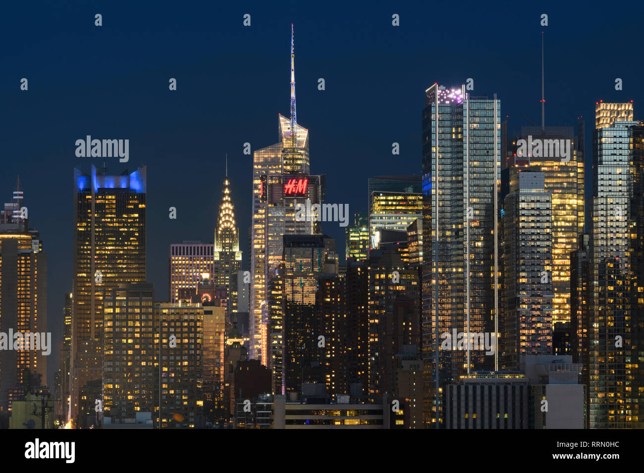 USA, American, New York, Manhattan , Hudson River, Midtown Skyline at night Stock Photo