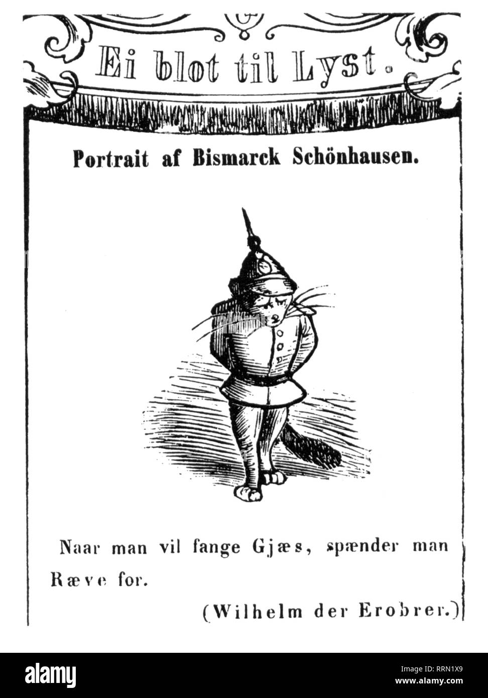 Bismarck, Otto von, 1.4.1815 - 30.7.1898, German politician, caricature, 'Portrait of Bismarck Schoenhausen', drawing, Copenhagen, 28.2.1863, Additional-Rights-Clearance-Info-Not-Available Stock Photo