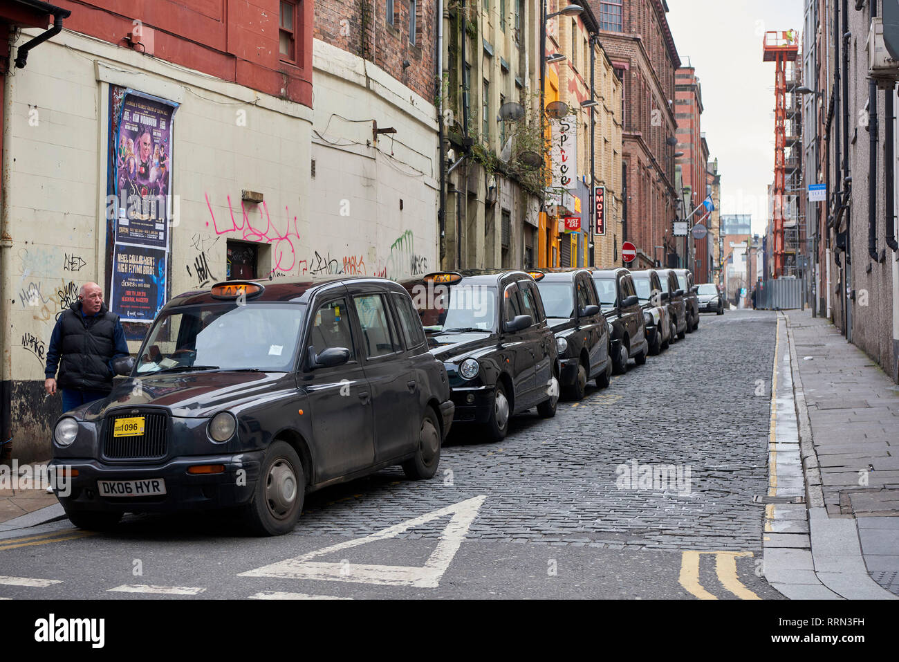 Taxi Queue waiting for fares, Liverpool City Centre, North West England, UK Stock Photo