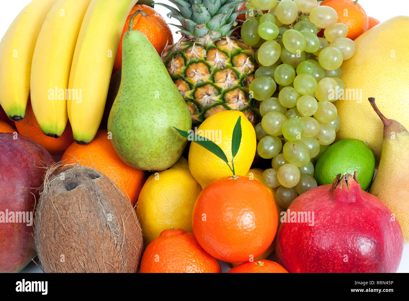 Fresh mixed fruits background Stock Photo