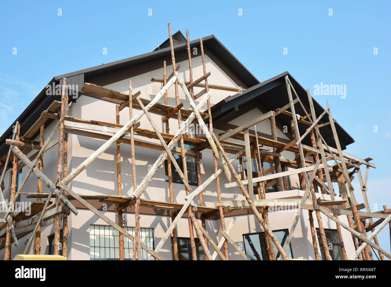 Painting and Plastering Exterior House Scaffolding Facade Wall Exterior