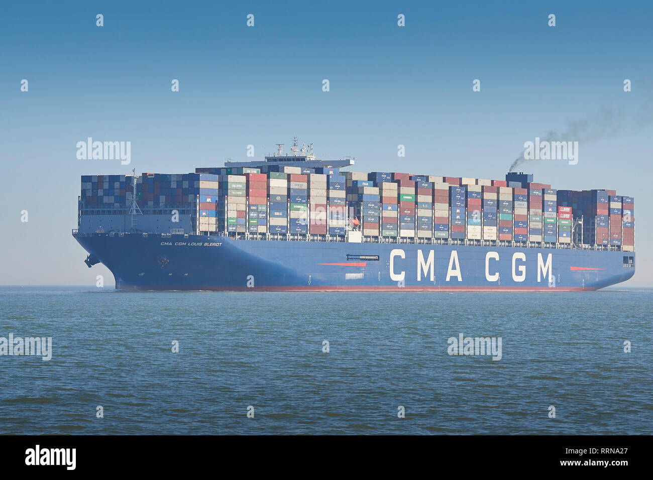 The Giant, CMA CGM LOUIS BLERIOT, 400 Metre, Ultra-Large, Container Ship, At Sea, Approaching Southampton, Hampshire, UK. Stock Photo