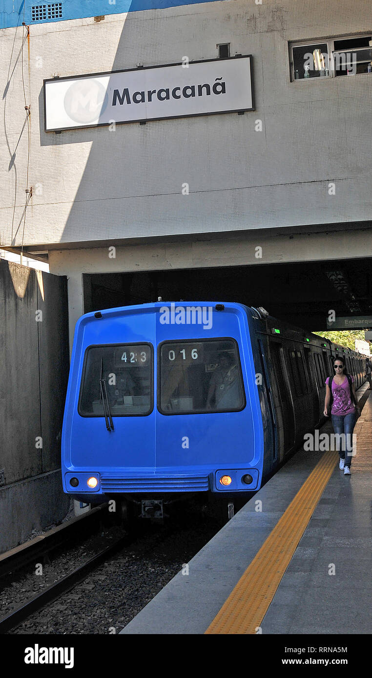 subway train entering in Maracana station, Rio de Janeiro, Brazil Stock Photo