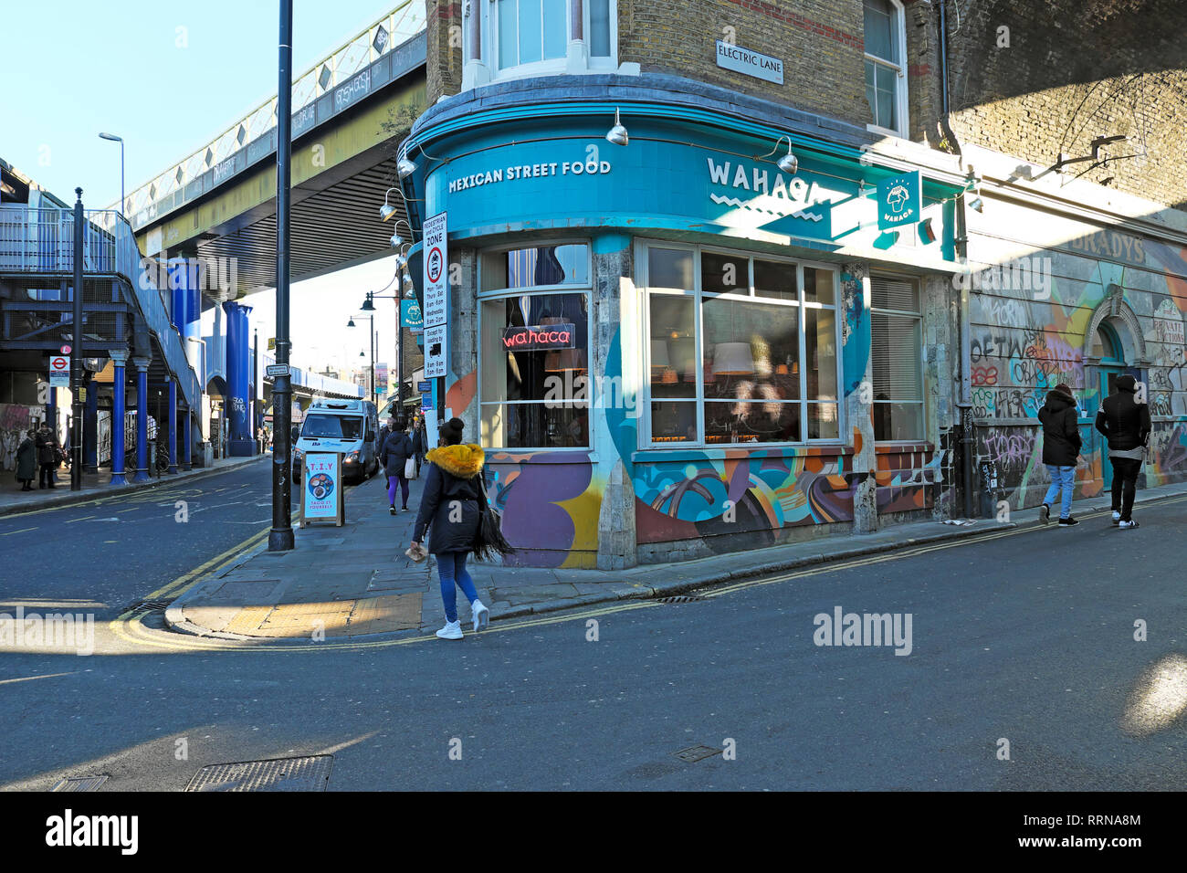 Wahaca Street Food Mexican restaurant on Atlantic Road and Electric Lane in Brixton South London UK  KATHY DEWITT Stock Photo
