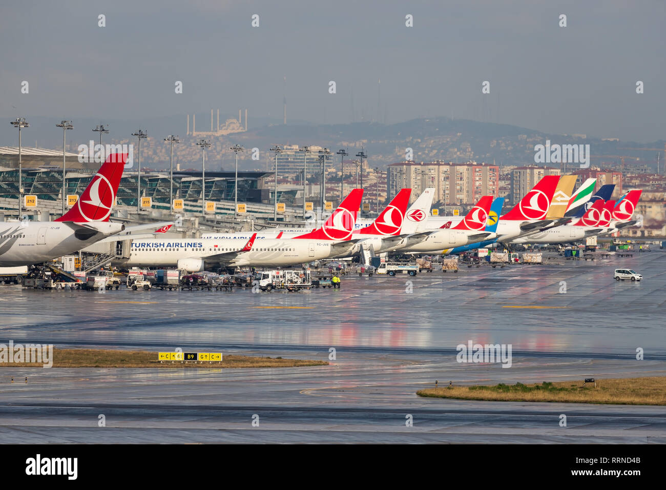 Istanbul/Turkey, February 12 2019: Turkish boeing 737 at Istanbul new Airport (ISL/LFTM) wicwill be soon open and replaces Atatürk Airport (IST/LBTA). Stock Photo