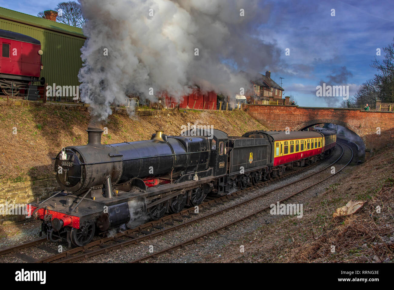 Steam train and engine at Llangollen station Stock Photo