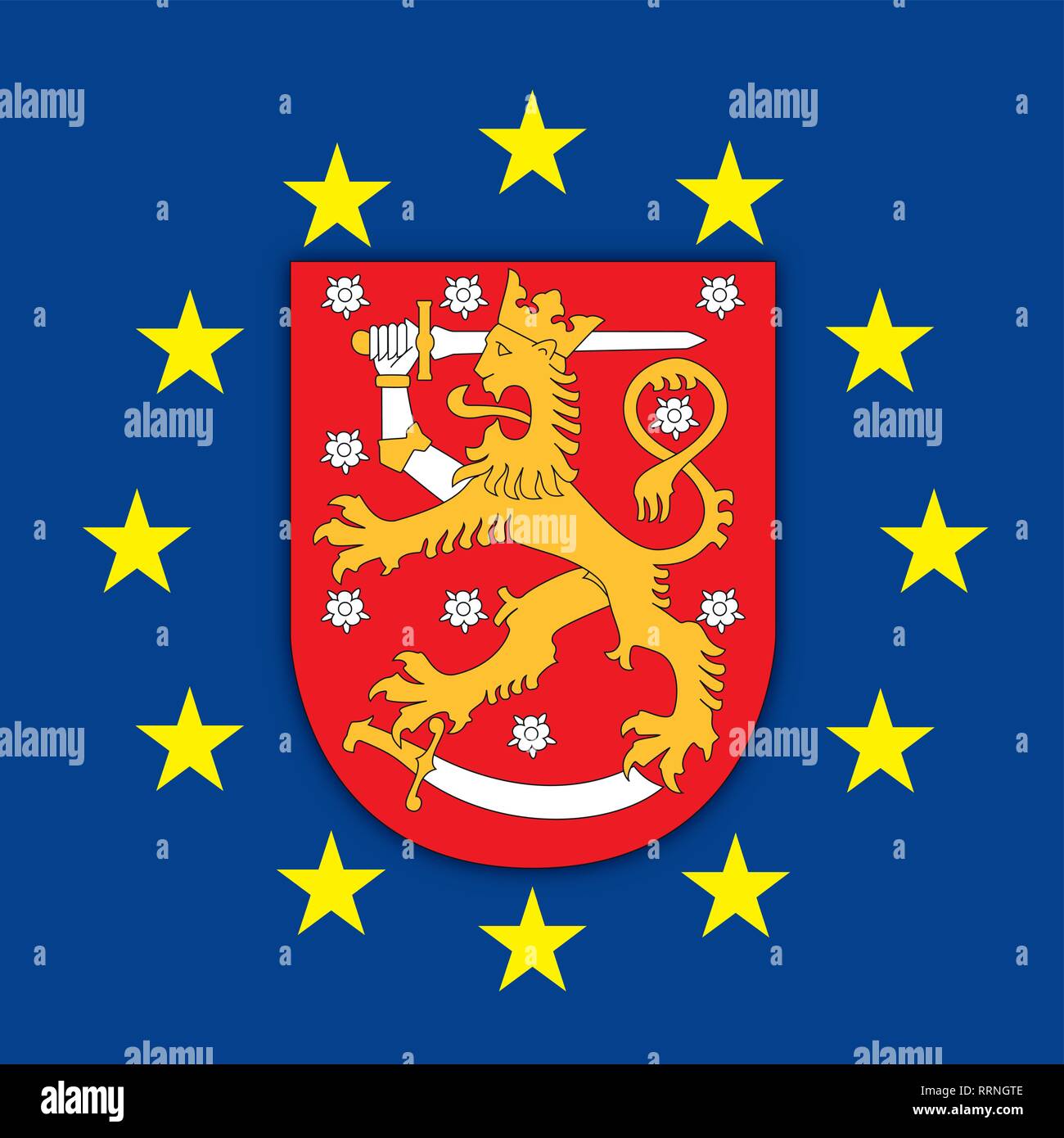 Suomi Finland coat of arms on the European Union flag, vector illustration Stock Vector