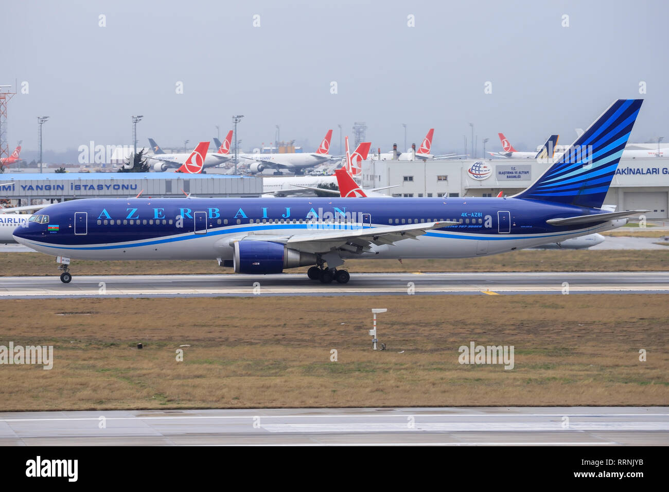 Istanbul/Turkey, February 12 2019: Boeing 767 from Azerbaijan at Istanbul new Airport (ISL/LFTM) wich will be soon open and replaces Atatürk Airport. Stock Photo