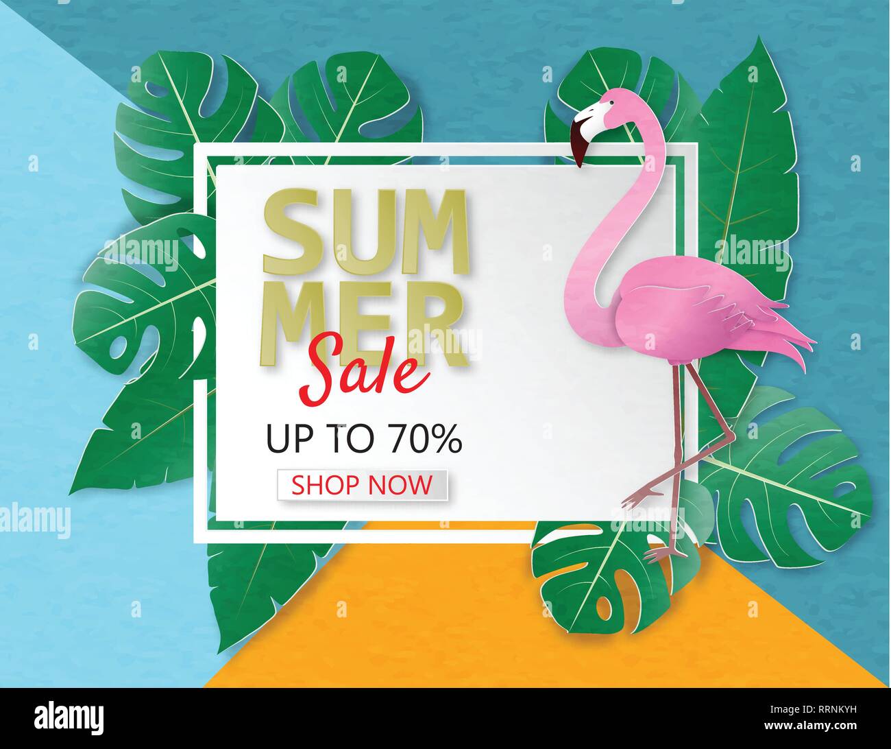 Creative illustration summer sale banner with flamingo and tropical ...
