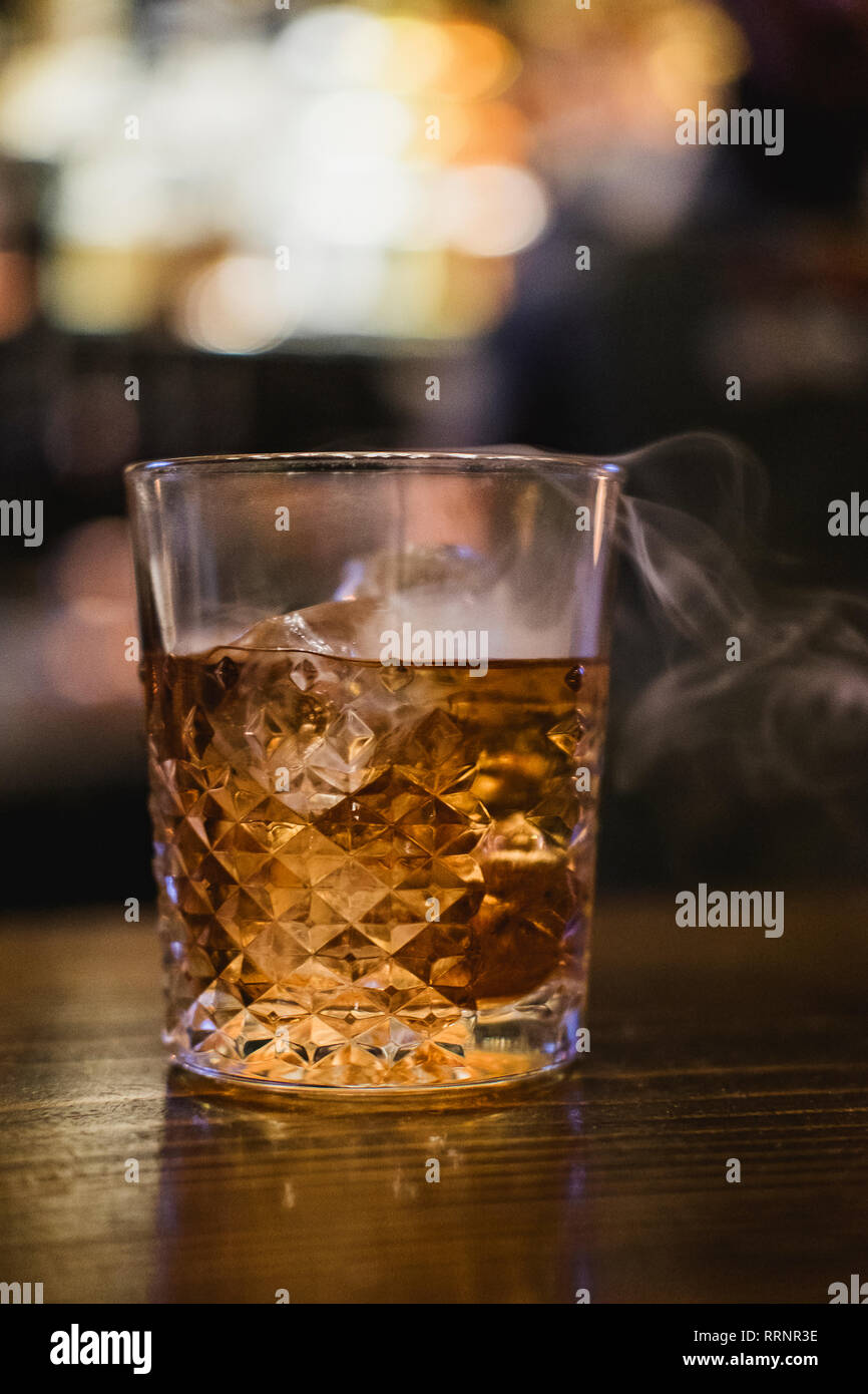 Smoked whiskey cocktail Stock Photo