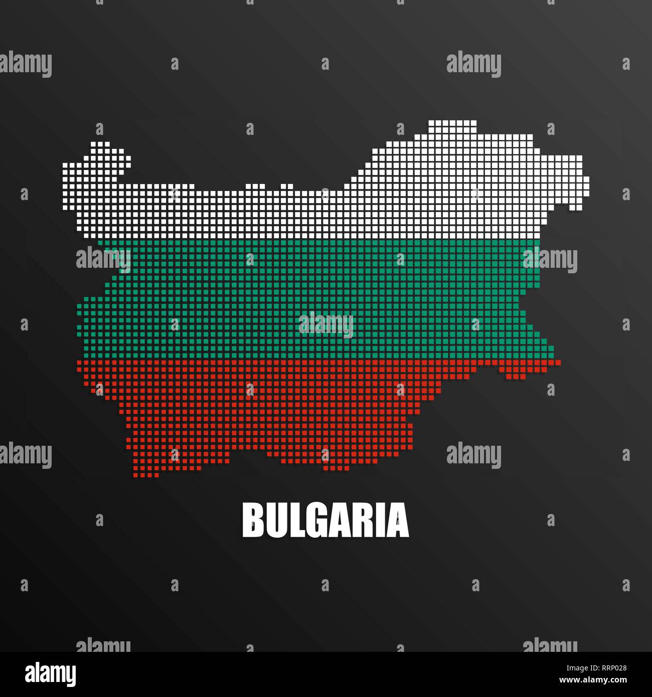 Vector illustration of abstract halftone map of Bulgaria made of square pixels with Bulgarian national flag colors for your graphic and web design Stock Vector