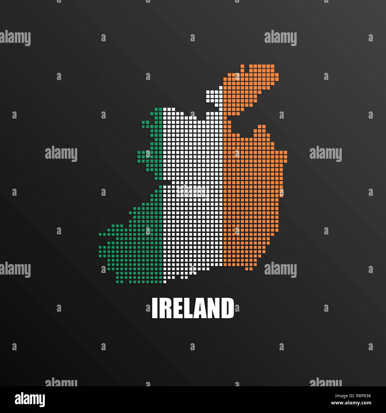 Vector illustration of abstract halftone map of Ireland made of square pixels with Irish national flag colors for your graphic and web design Stock Vector