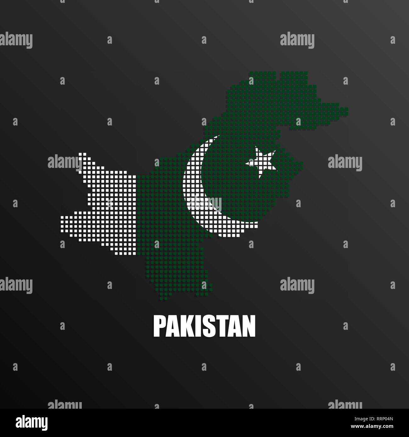 Vector illustration of abstract halftone map of Pakistan made of square pixels with Pakistani national flag colors for your graphic and web design Stock Vector