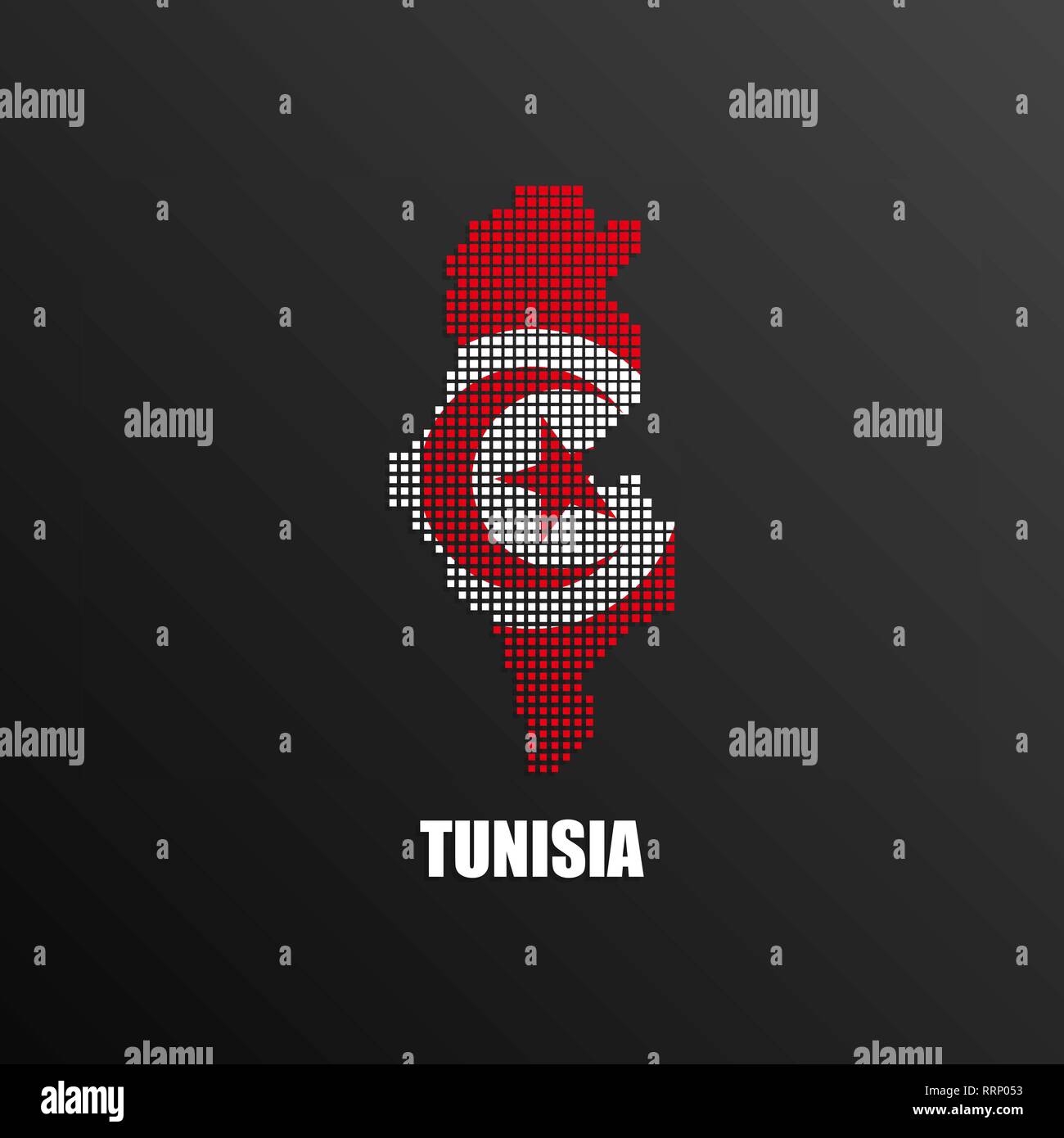 Vector illustration of abstract halftone map of Tunisia made of square pixels with Tunisian national flag colors for your graphic and web design Stock Vector