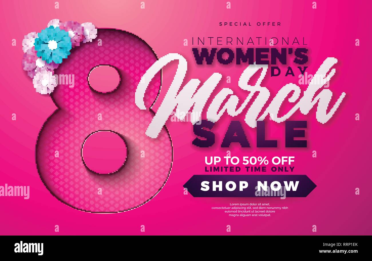 Womens Day Sale Design With Beautiful Colorful Flower On Pink
