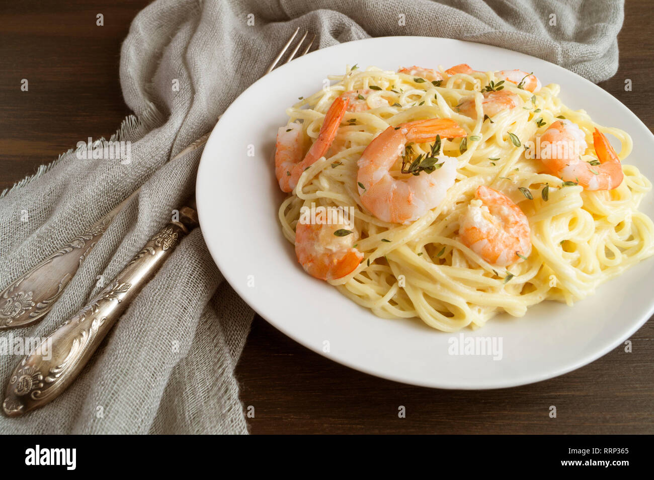 spaghetti cream cheese white sauce with shrimp Italian food style Stock Photo Alamy