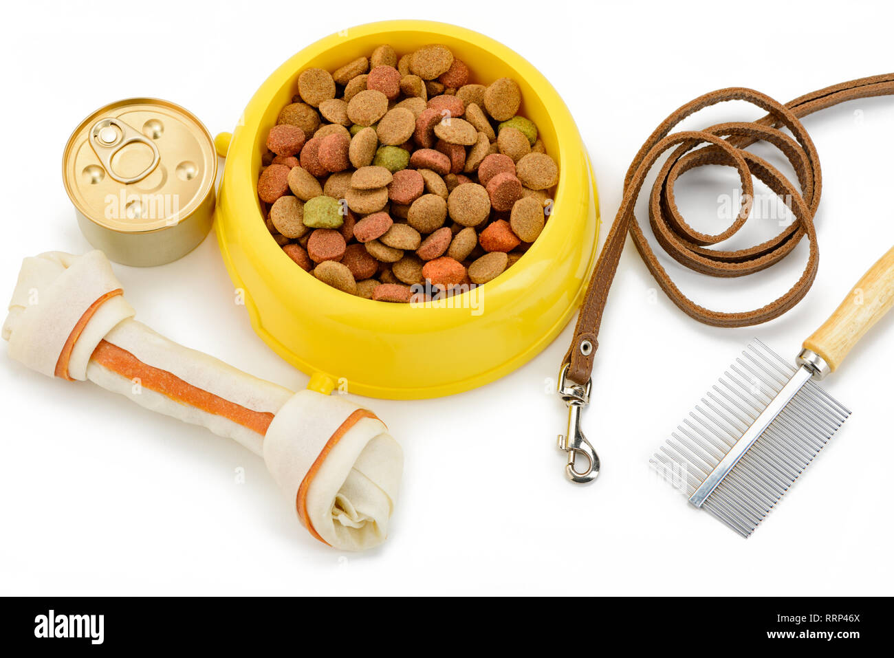 Dog bone, kibble, canned food Stock Photo Alamy
