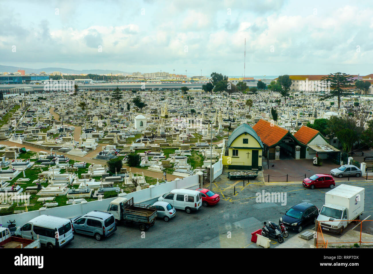 View of Gibraltar  old cemetery and airport,  British Overseas Territory. Stock Photo