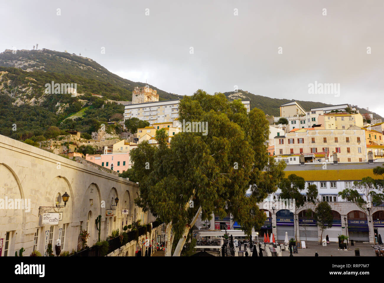 View of the Moorish castle in Gibraltar. Gibraltar, British Overseas Territory. Stock Photo