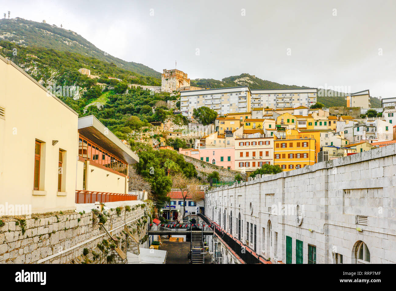 View of the Moorish castle in Gibraltar. Gibraltar, British Overseas Territory. Stock Photo