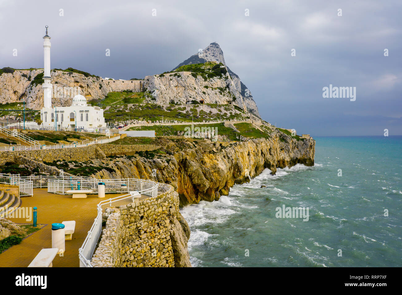 White Mosque at Europa Point in Gibraltar, Gibraltar, British Overseas Territory. Stock Photo