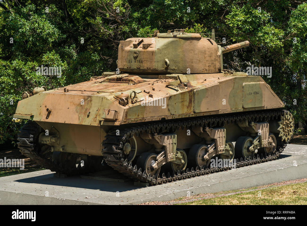 Buenos Aires, Argentina, Feb 01: Tank Sherman M4A4 in front the Libertador Building, headquarters of the Ministry of Defense of Argentina is a ministr Stock Photo