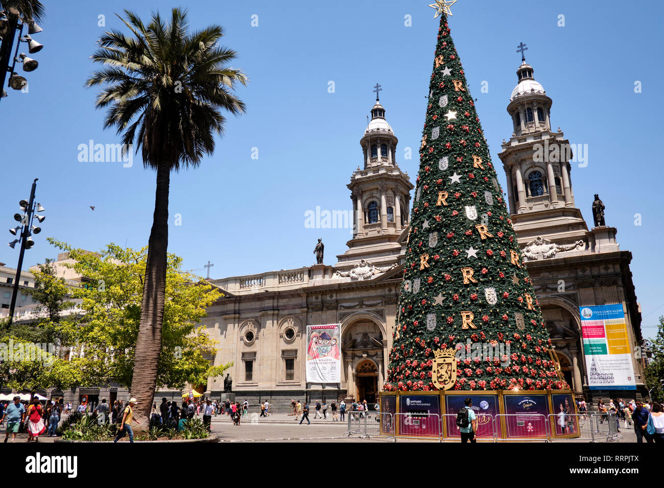 Plaza de Armas in Santiago de Chile during Christmas time. Stock Photo