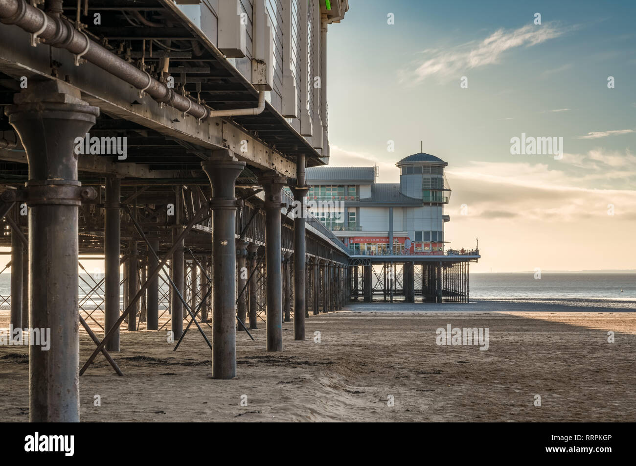 Weston-super-Mare, North Somerset, England, UK - October 04, 2018: View over the beach and the Grand Pier Stock Photo