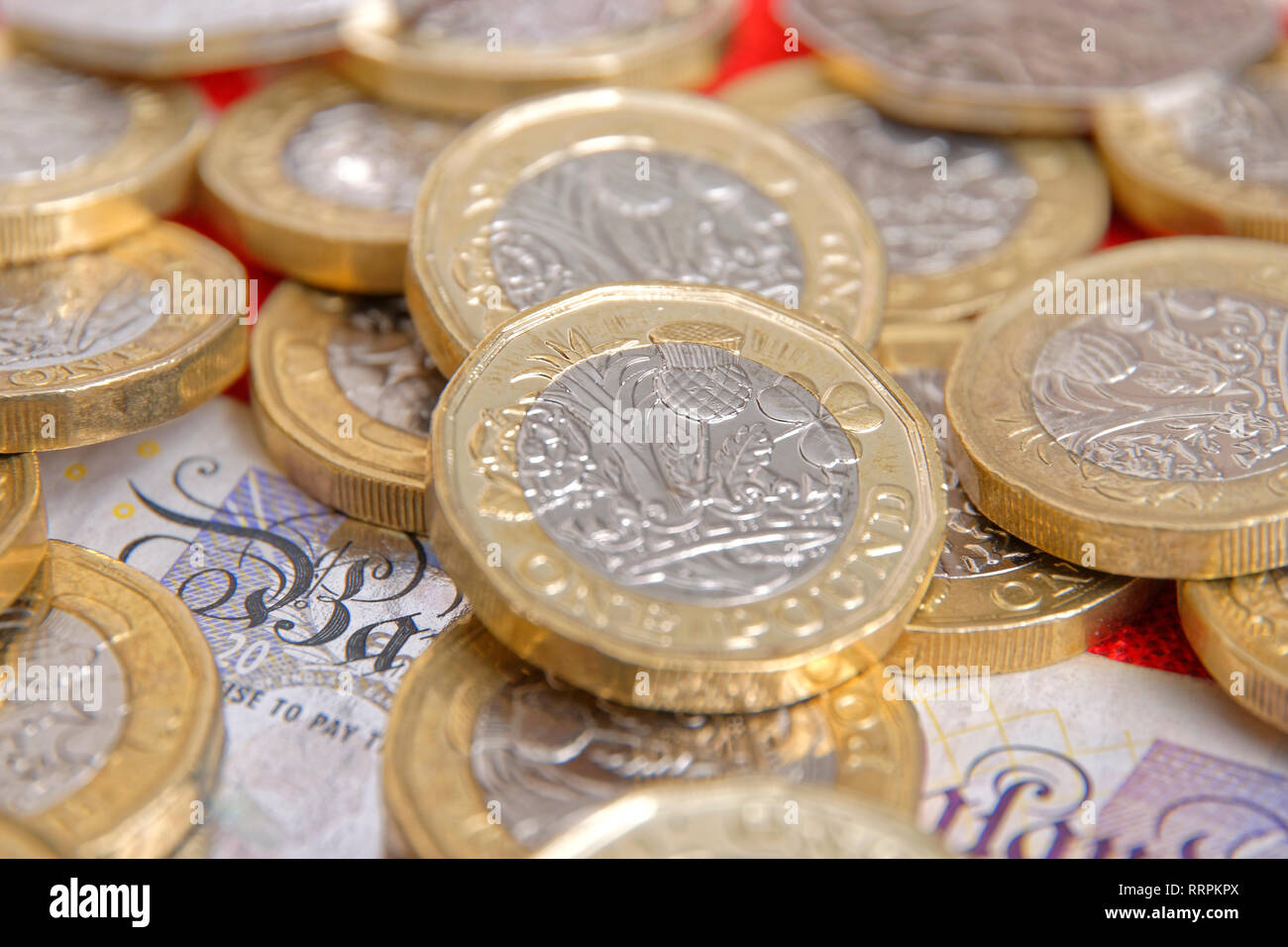 UK Pound Sterling coins. Stock Photo