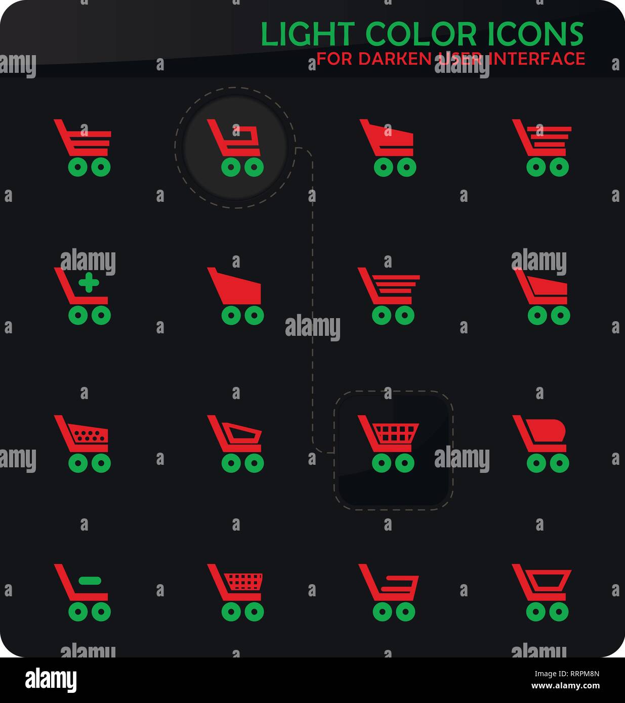 Basket easy color vector icons on darken background for user interface design Stock Vector