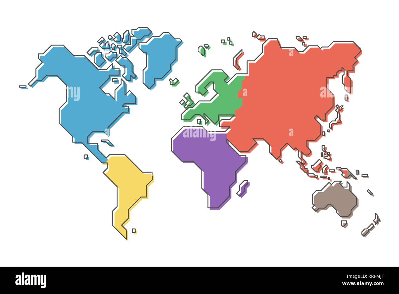 World map with multicolor continent and modern simple cartoon line design . Stock Vector