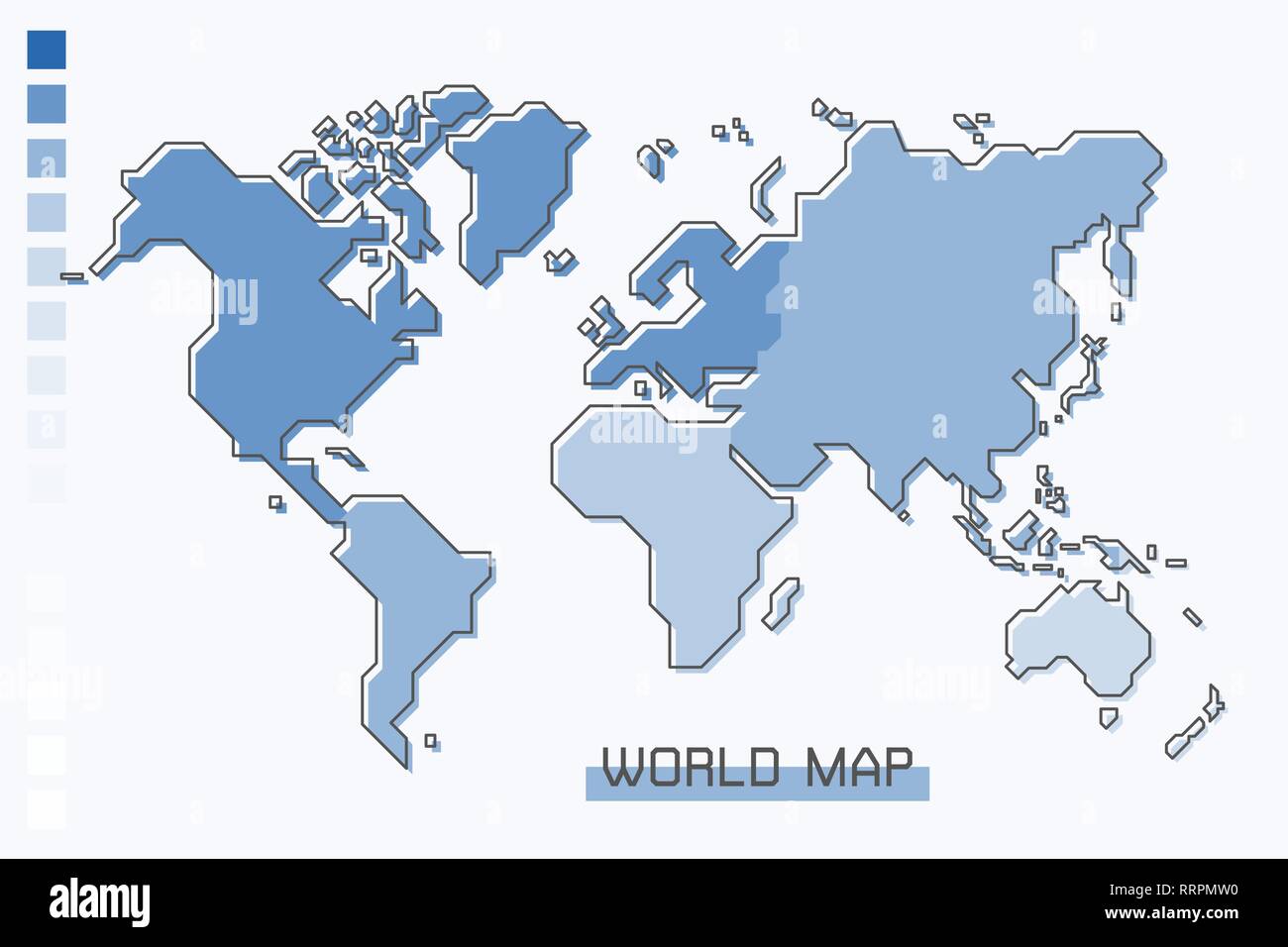 World map blue gradient color with modern simple cartoon line design Stock Vector