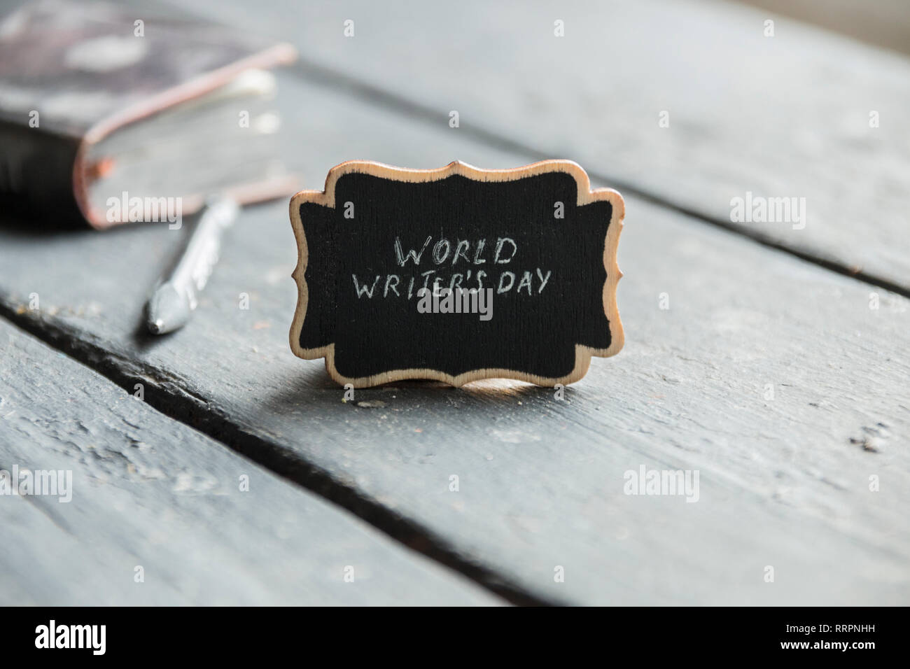 world writers day concept - inscription on the plate Stock Photo