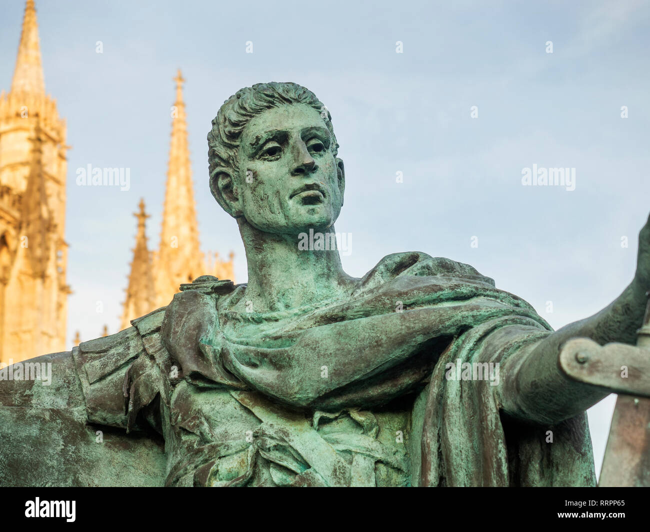 Statue of Constantine The Great the first Roman emperor to convert to Christianity at York Minster City of York Yorkshire England Stock Photo
