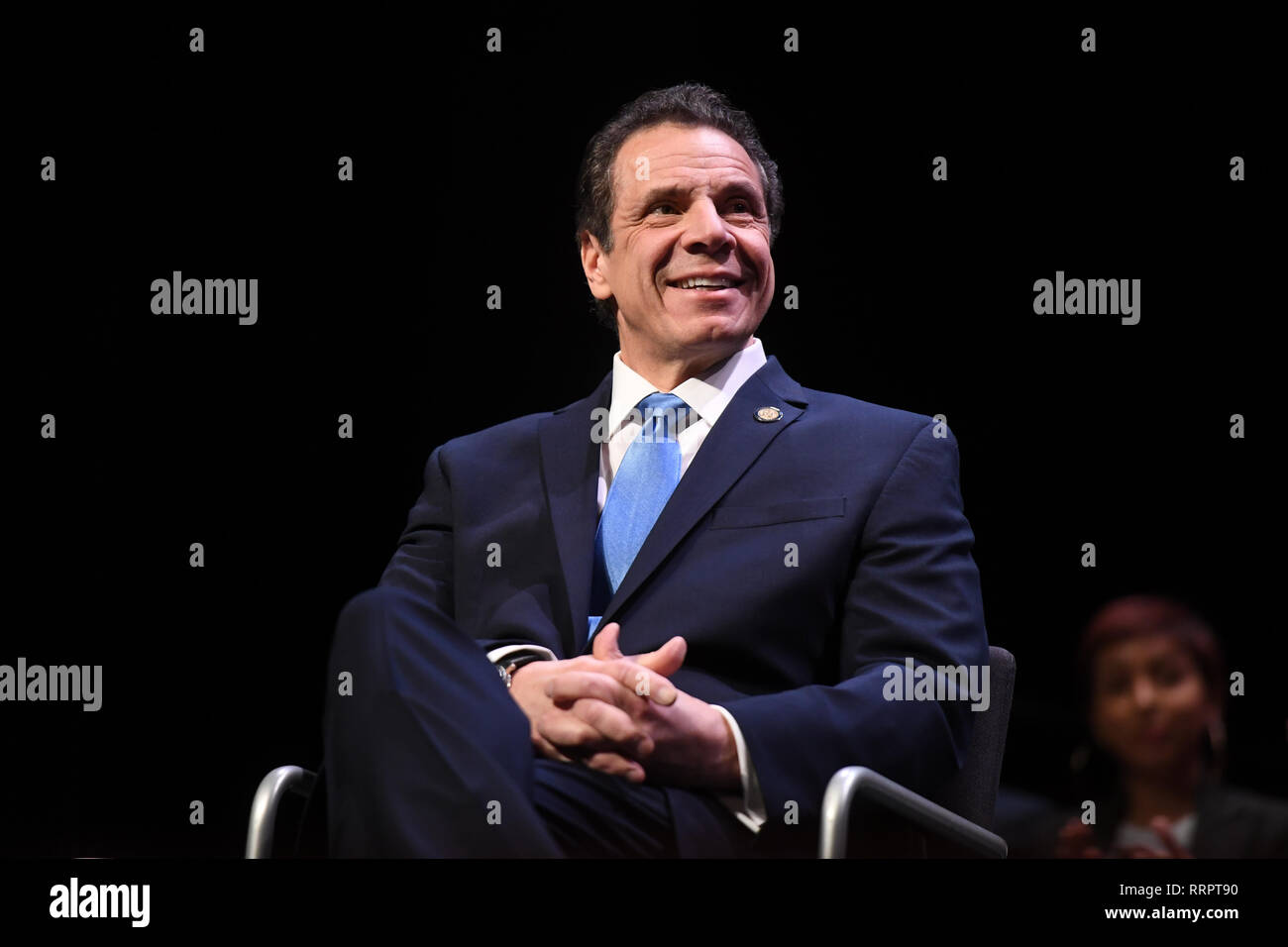 New York, USA. 25th Feb, 2019. Governor Andrew Cuomo signs the 'Red Flag' bill into law on February 25, 2019 at John Jay College in New York. Credit: Erik Pendzich/Alamy Live News Stock Photo