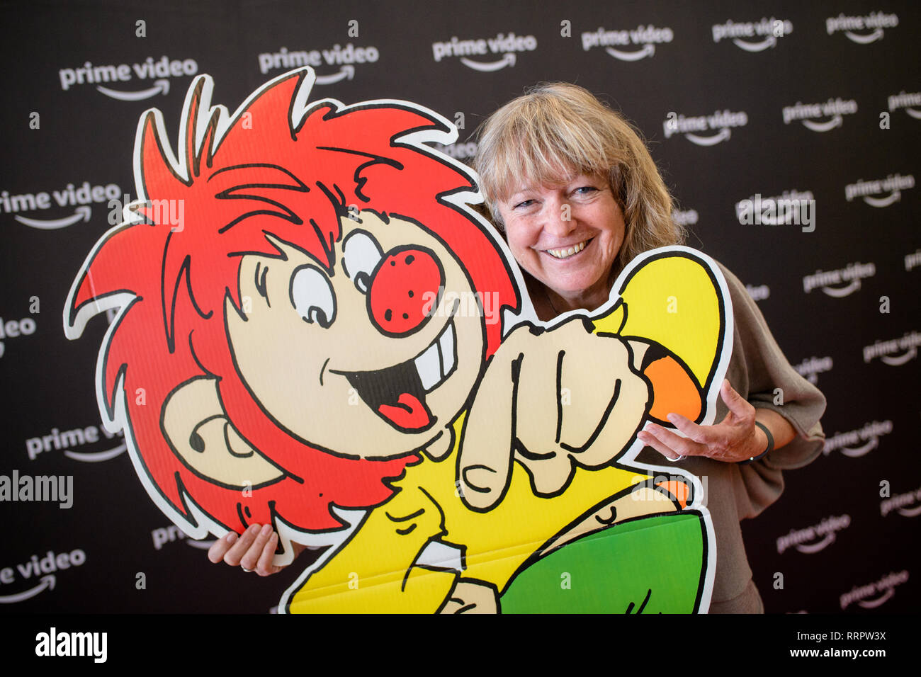 26 February 2019, Bavaria, München: Uschi Bagnall, daughter of the  children's book author and Pumuckl inventor Ellis Kaut, poses at a press  event of Amazon Prime Video for the broadcast of the