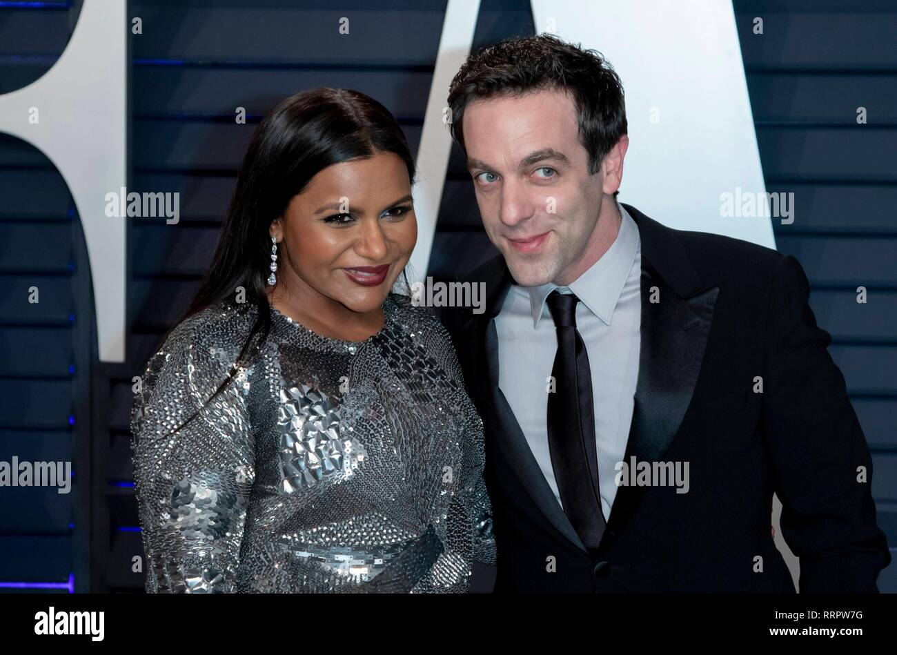 Mindy Kaling and BJ Novak attend the Vanity Fair Oscar Party at Wallis(02)