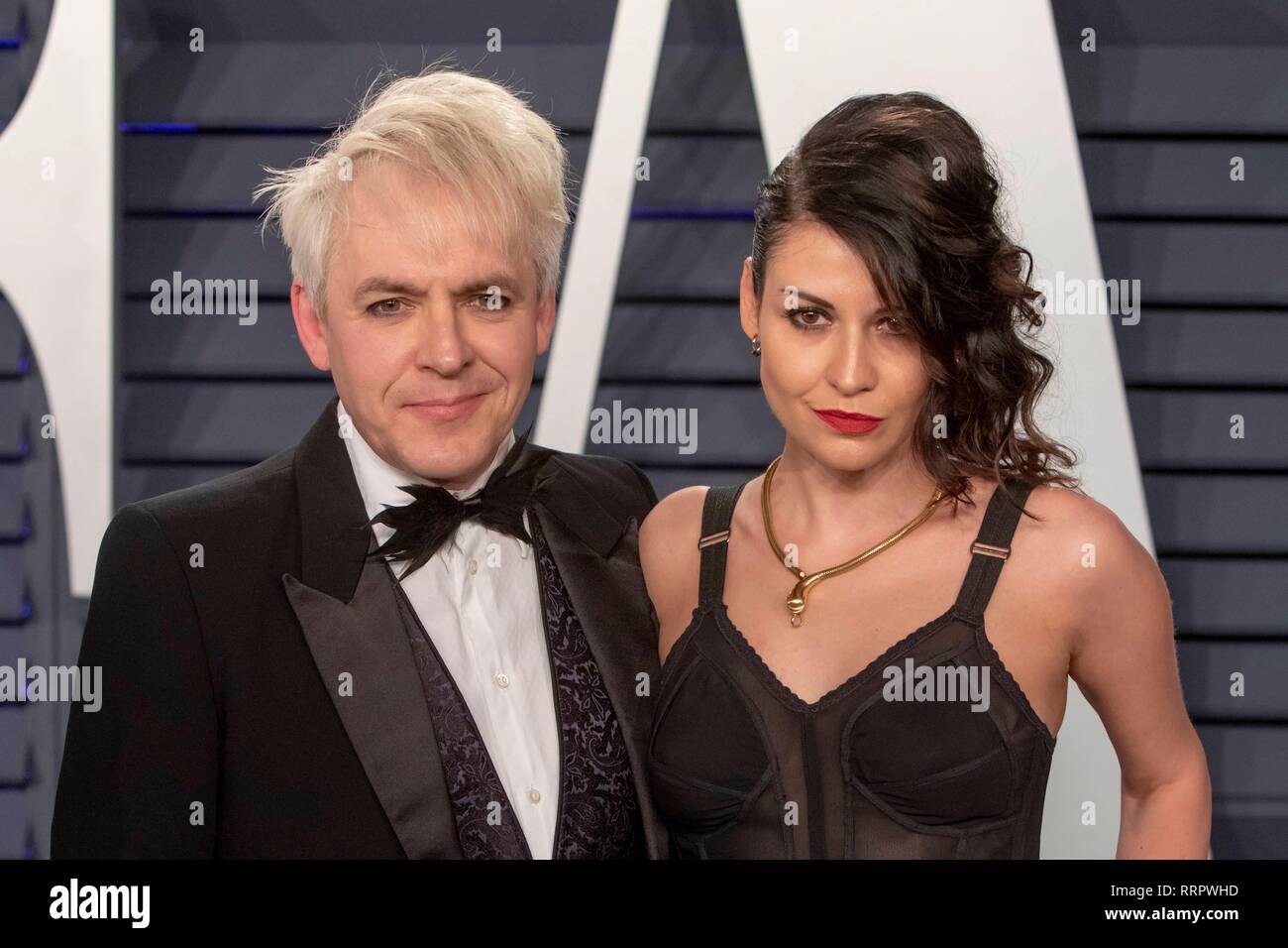 Nick Rhodes and Nefer Suvio attend the Vanity Fair Oscar Party at Wallis Annenberg Center for the Performing Arts in Beverly Hills, Los Angeles, USA, on 24 February 2019. | usage worldwide Stock Photo