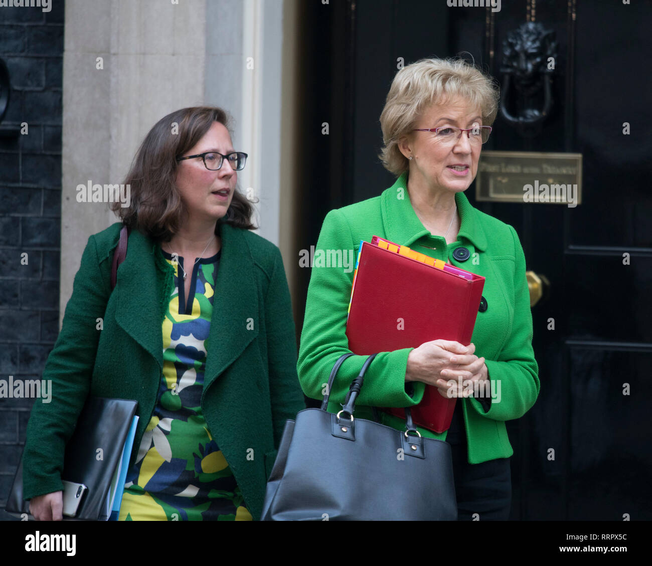 Downing Street, London, UK. 26 February 2019. Andrea Leadsom, Leader of the Commons leaves Downing Street with Baroness Evans, Leader of the House of Lords after weekly cabinet meeting. Credit: Malcolm Park/Alamy Live News. Stock Photo